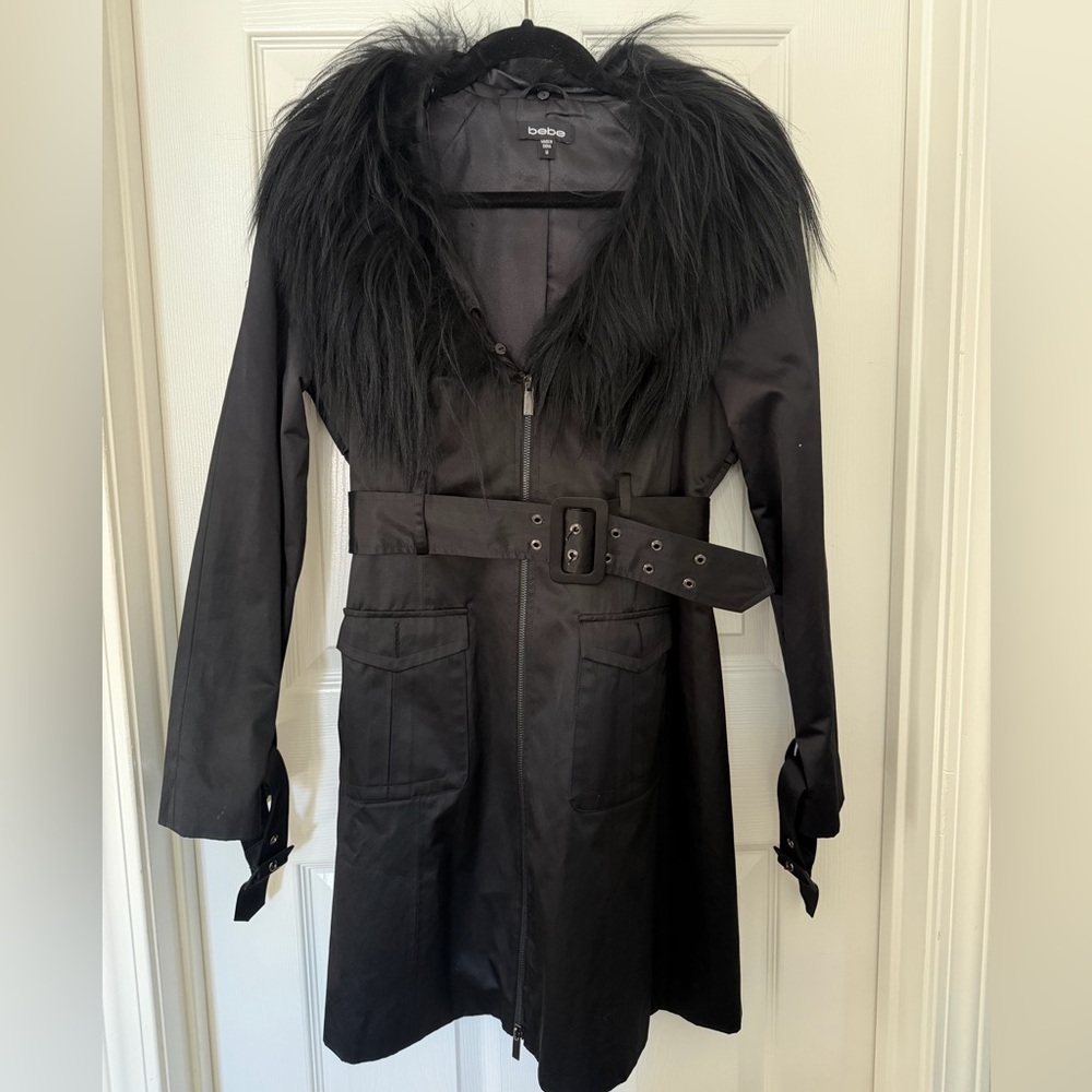 Bebe Y2K Fur Trimmed Coat